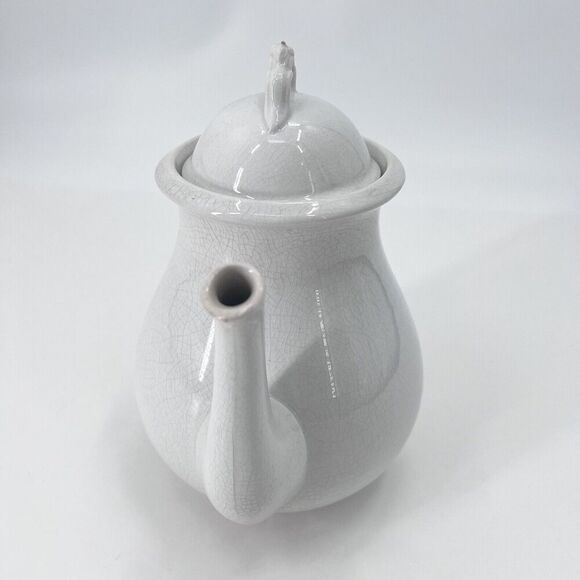 Antique White Ironstone China Teapot with Crazing Farmhouse Decor - Picture 3 of 13